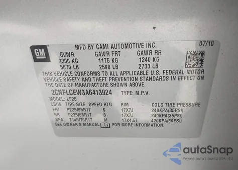 2010 Chevrolet Equinox Ls из США, поврежденный, VIN 2CNFLCEW3A6413924